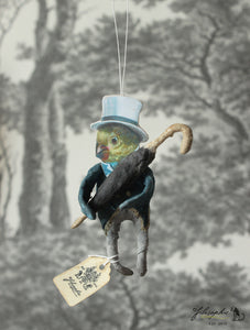 Spun Cotton Ornament Songbird Canary with Umbrella