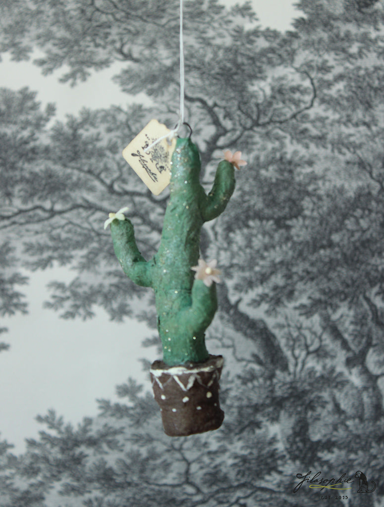 Cactus with Glitter Spun Cotton Figurine