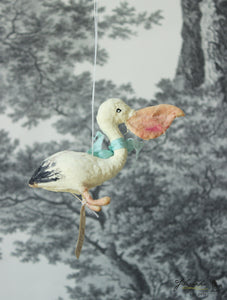 Pelican with Mint Ribbon Spun Cotton Figurine