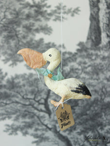 Pelican with Mint Ribbon Spun Cotton Figurine