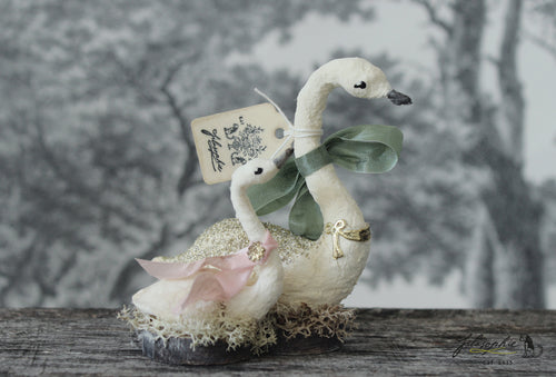 Mama & Baby Swan Set of 2 Spun Cotton Figurines