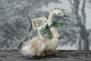 Mama & Baby Swan Set of 2 Spun Cotton Figurines