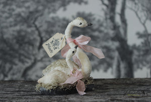 Mama & Baby Swan Set of 2 Spun Cotton Figurines