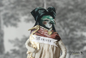 Spun Cotton Ornament Songbird Girl "Alsace" with Stork