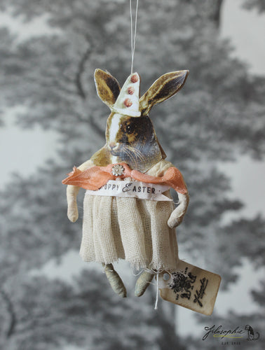 Spun Cotton Ornament Brown Rabbit Girl with Partyhat
