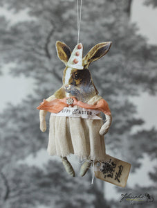 Spun Cotton Ornament Brown Rabbit Girl with Partyhat