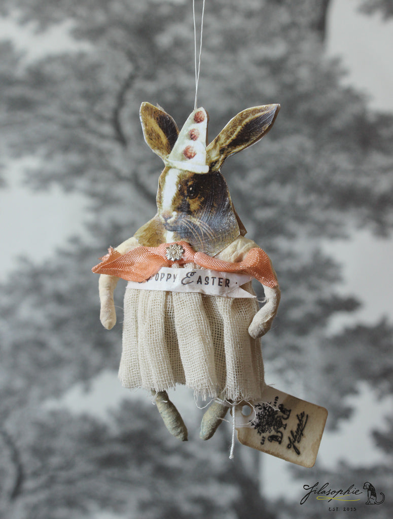 Spun Cotton Ornament Brown Rabbit Girl with Partyhat