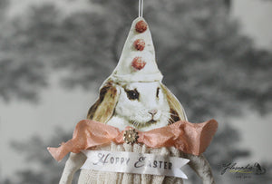 Spun Cotton Ornament White Rabbit Girl with Partyhat