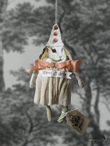 Spun Cotton Ornament White Rabbit Girl with Partyhat