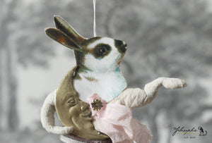 Spun Cotton Ornament Spotted Bunny with Moon