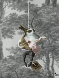 Spun Cotton Ornament Spotted Bunny with Moon