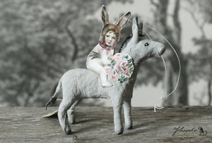 Spun Cotton Ornament Donkey with Rider