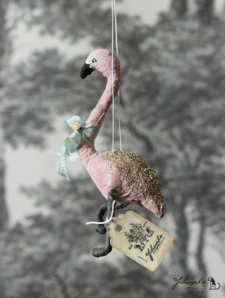 Spun Cotton Ornament Flamingo