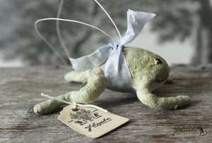 Spun Cotton Ornament Mini Frog with Blue Ribbon