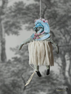 Spun Cotton Ornament Songbird Granny with Green Pompom