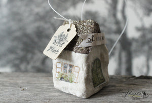 Spun Cotton Ornament Croocked House "Alsace" with Stork