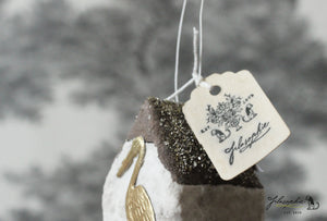 Spun Cotton Ornament Croocked House "Alsace" with Stork