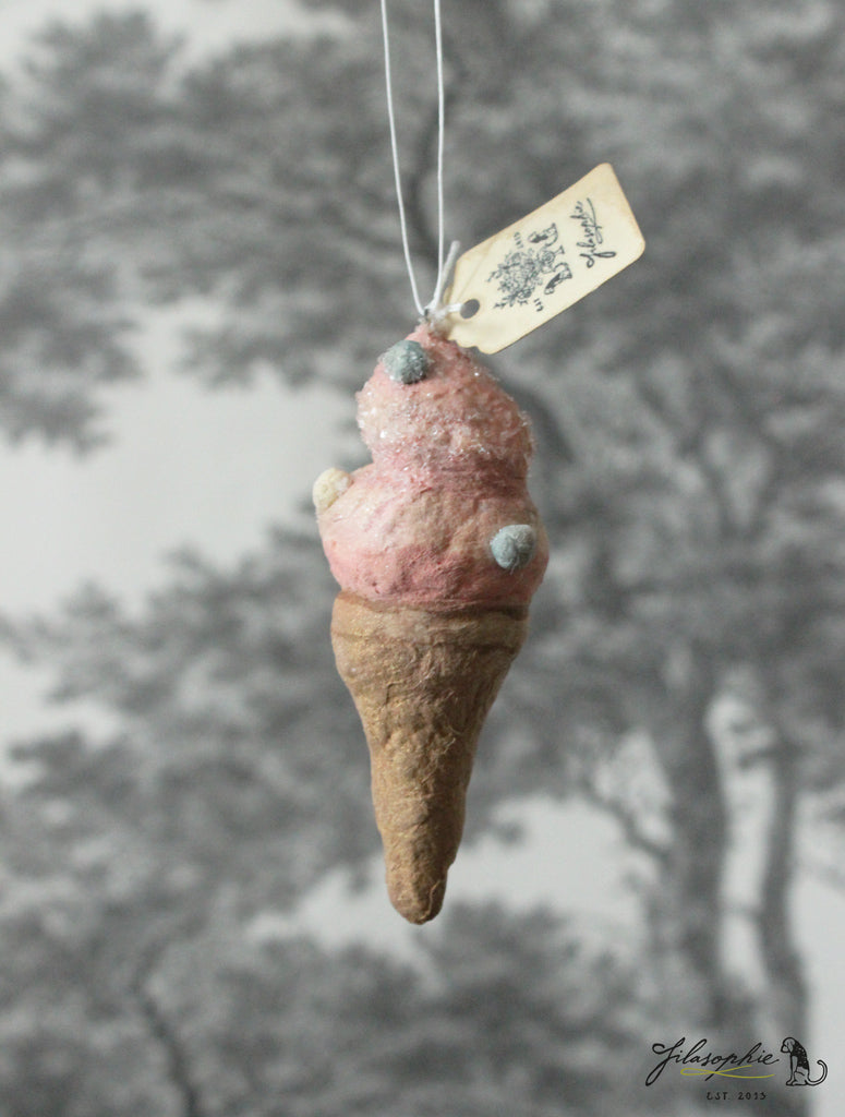 Spun Cotton Ornament Ice Cream Pink