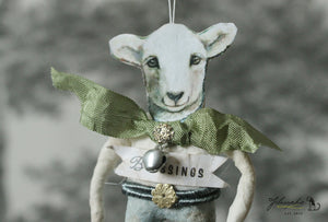 Spun Cotton Ornament Lamb with Bell