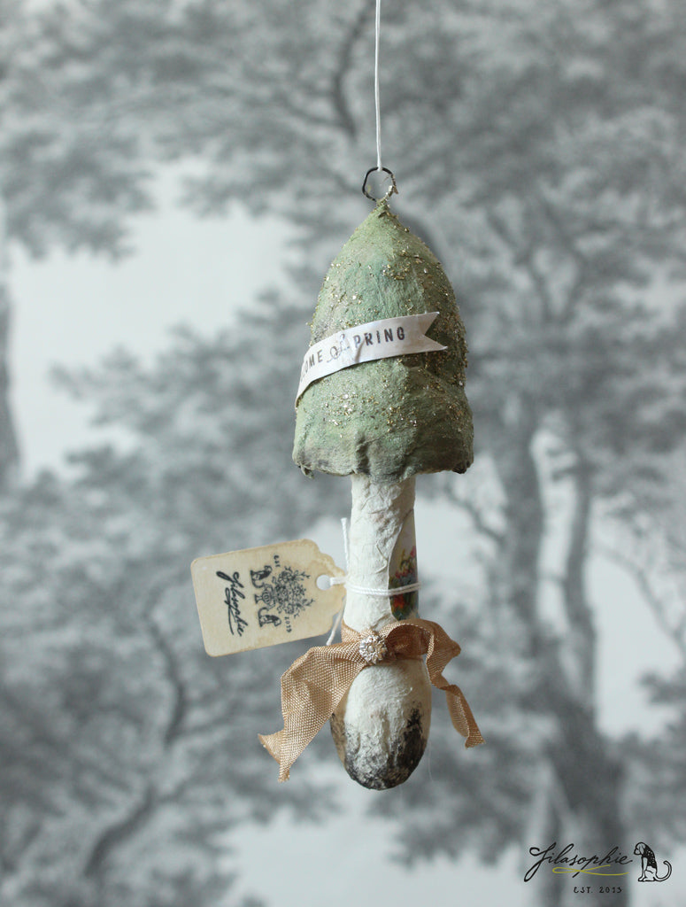 Spun Cotton Ornament Green Mushroom 