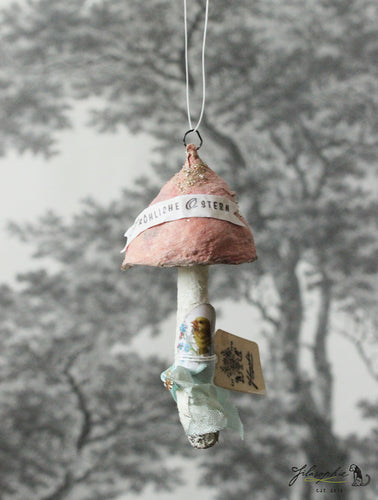 Spun Cotton Ornament Pink Mushroom 