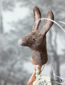 Spun Cotton Ornament Bunny Rattle Green with Bell