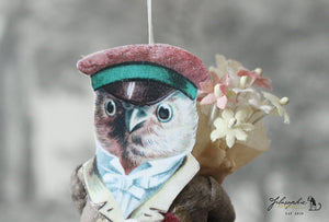 Spun Cotton Ornament Songbird Robin Gentleman with Flowers