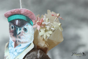 Spun Cotton Ornament Songbird Robin Gentleman with Flowers