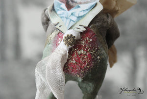 Spun Cotton Ornament Songbird Robin Gentleman with Flowers