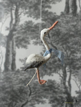 Laden Sie das Bild in den Galerie-Viewer, Spun Cotton Ornament Stork with Blue Ribbon