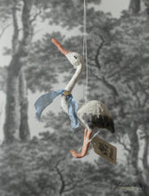 Laden Sie das Bild in den Galerie-Viewer, Spun Cotton Ornament Stork with Blue Ribbon