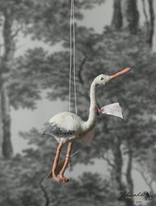 Spun Cotton Ornament Stork with Pink Ribbon