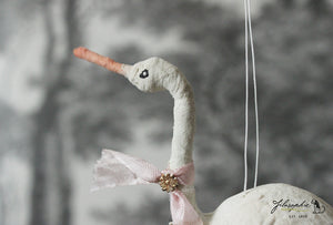 Spun Cotton Ornament Stork with Pink Ribbon