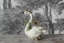 Laden Sie das Bild in den Galerie-Viewer, Standing Spun Cotton Figurine Winged Swan with Flower Crown