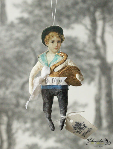 Spun Cotton Ornament Boy with Swan