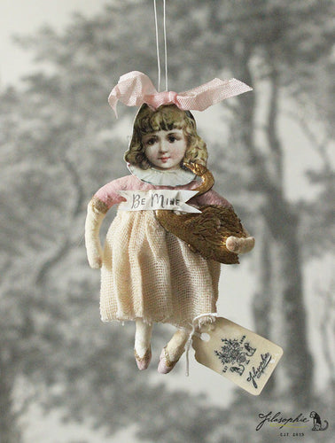 Spun Cotton Ornament Girl with Swan