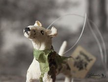 Laden Sie das Bild in den Galerie-Viewer, Spun Cotton Ornament Dog Terrier with Green Ribbon