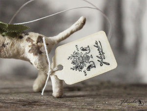 Spun Cotton Ornament Dog Terrier with Green Ribbon