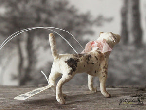 Spun Cotton Ornament Dog Terrier with Pink Ribbon