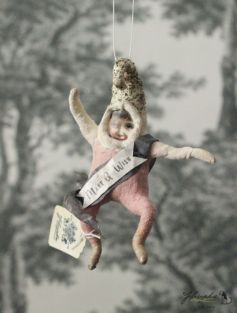 Spun Cotton Ornament Pink Elf