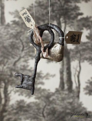 Key & Lock Set of 2 Spun Cotton Ornaments Anthracite