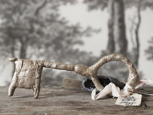 Key & Lock Set of 2 Spun Cotton Ornaments Silver