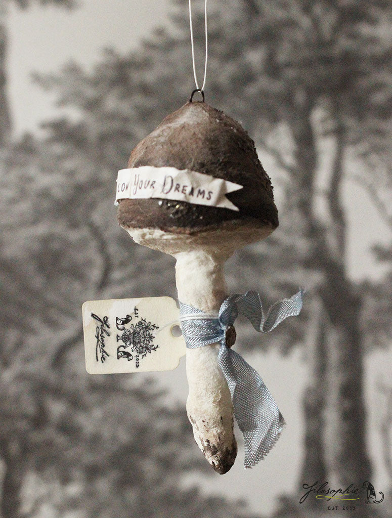 Spun Cotton Ornament Brown Mushroom 