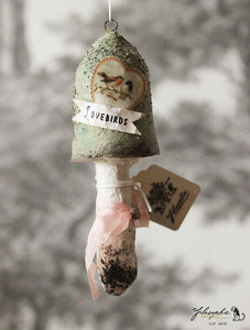 Spun Cotton Ornament Green Mushroom "Lovebirds"