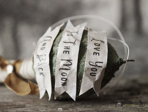 Spun Cotton Ornament Green Mushroom "Love"