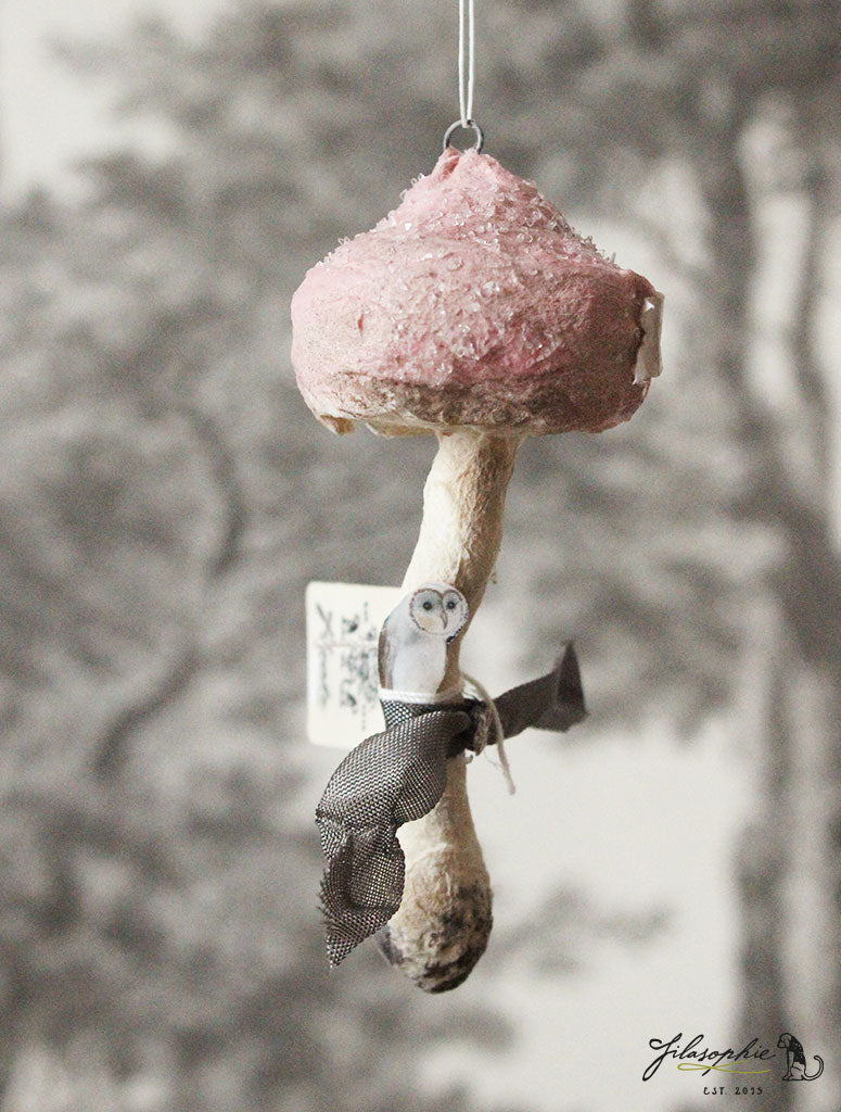 Spun Cotton Ornament Pink Mushroom 
