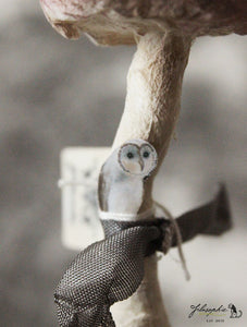 Spun Cotton Ornament Pink Mushroom "Liebe" with Owl