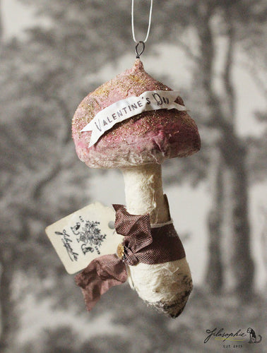 Spun Cotton Ornament Pink Mushroom 