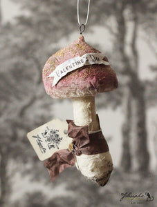 Spun Cotton Ornament Pink Mushroom