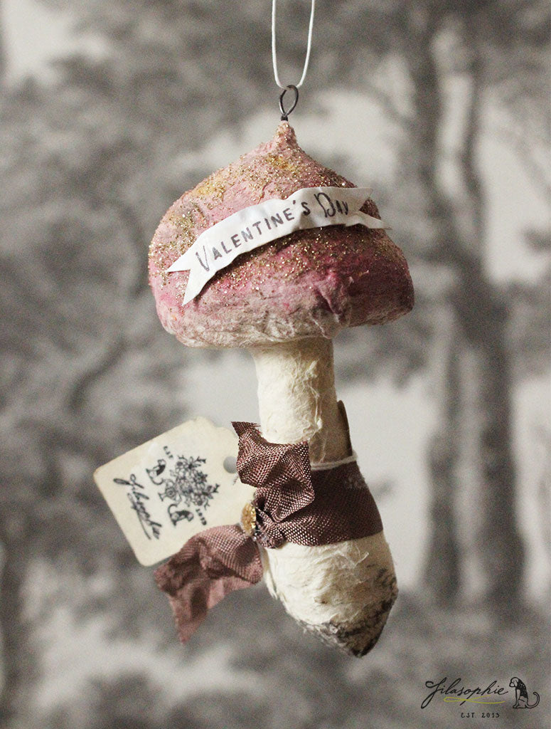 Spun Cotton Ornament Pink Mushroom 